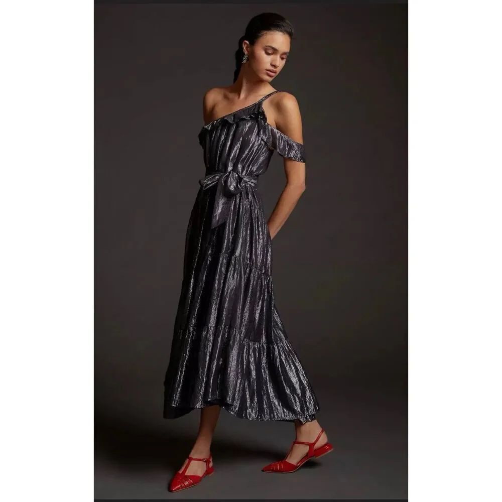 Anthropologie Maeve Ruffled One-Shoulder Midi Dress size XS